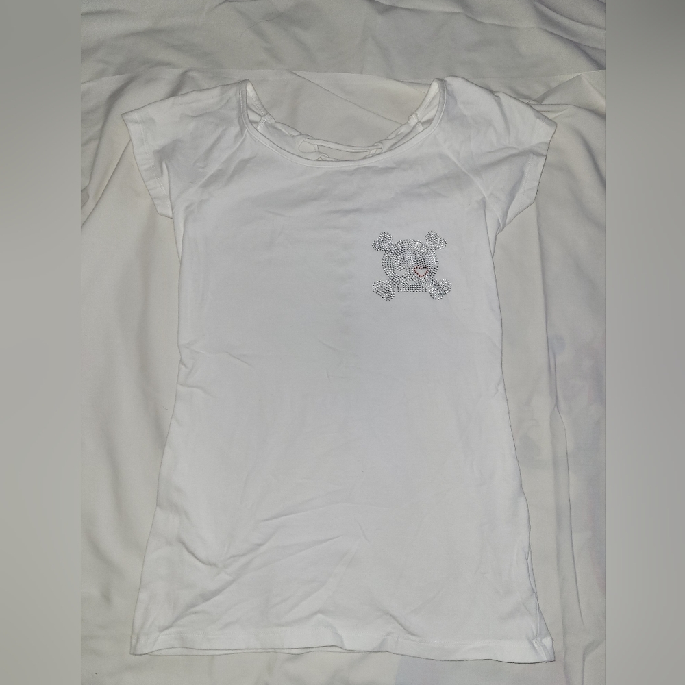 White skull womens shirt with tie back